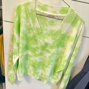 RD Style Green Tie-Dye V-Neck Sweater